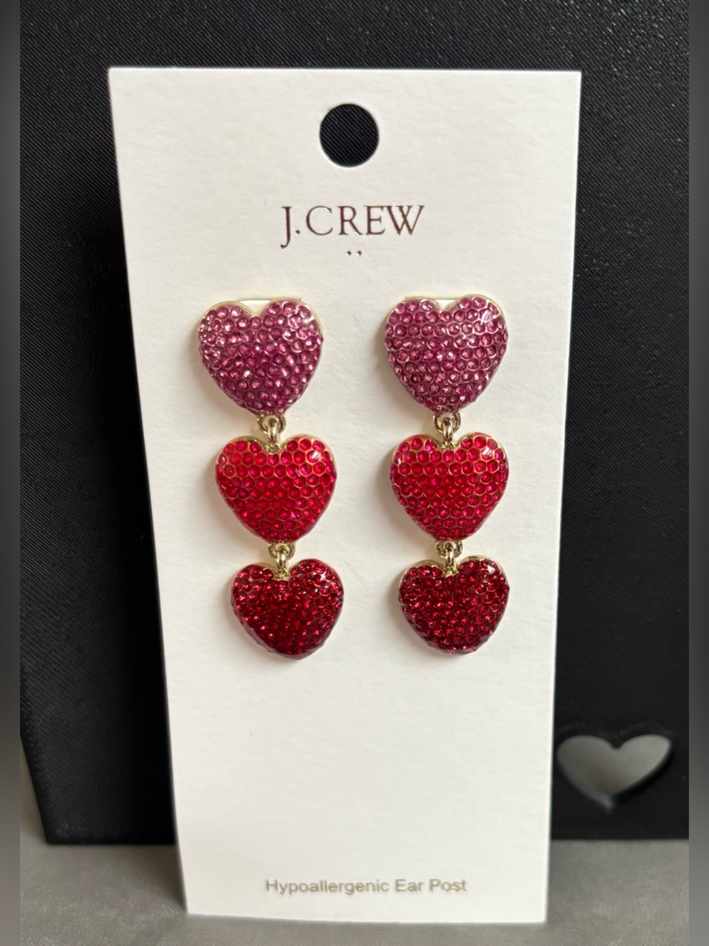 J.Crew Pave Triple Heart Drop Earrings